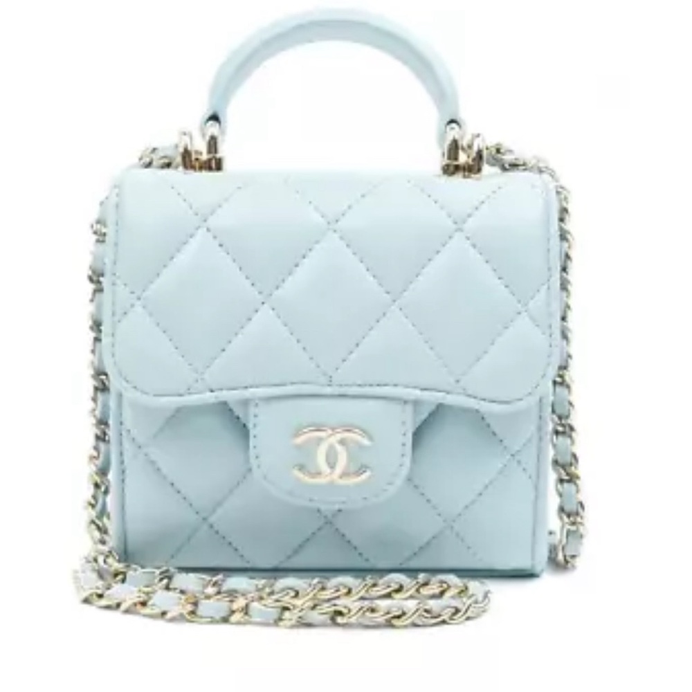 CHANEL 22p Mini Classic Flap Top Handle Crossbody Bag Baby Blue - Picture 3 of 5